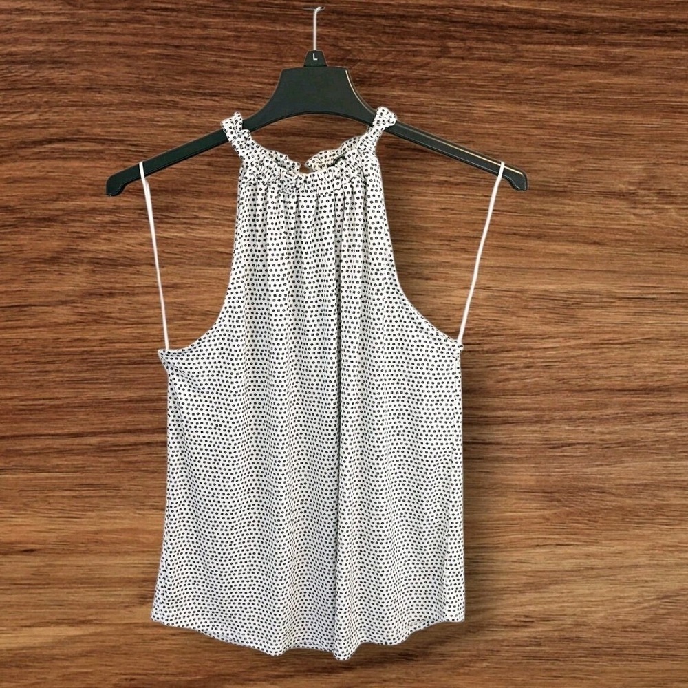 Adrianna Papell Sleeveless Polka Dot Ruffle Mock Neck Smocked Large